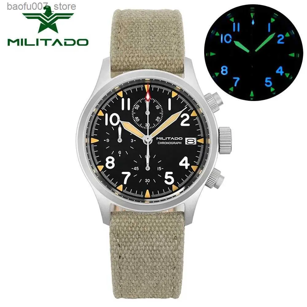 Relógios de pulso MILITO RETRO VK67 Código de tempo de quartzo Relógio 39mm 316L Caso de aço inoxidável 3 Disalhos à prova d'água M Multi funcional militar
