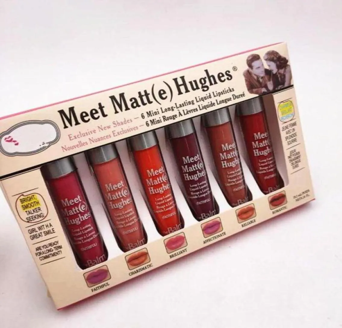 Makeup Matte Lip Gluss Meet Matte Hughes Mini Set Lipstick liquido di lunga durata con il marchio in stock 6pcsset15980285865032