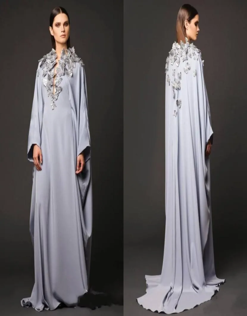 Robes arabes robes de soirée de soirée V couche-cou papillon appliques à manches longues robes de bal mousseline dubai abaya mère de la mariée célébrit7285092