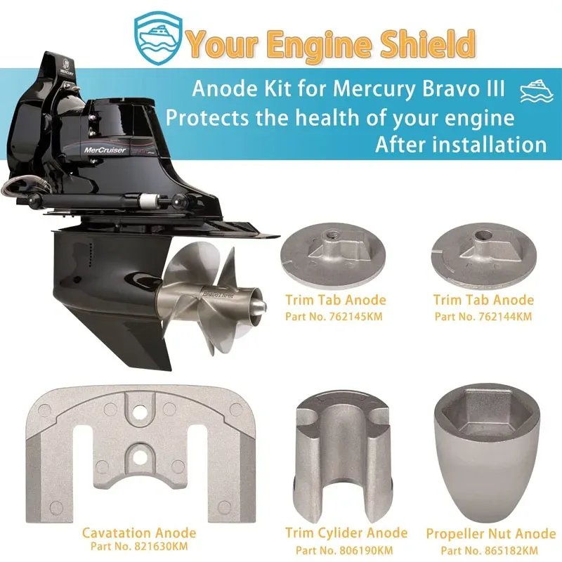 Akcesoria morskie cmbravo3kita dla Mercury Bravo 3 Stern Drives 2004 UP Zestaw anody aluminiowej, zastępuje OEM 888761Q02 888761Q04