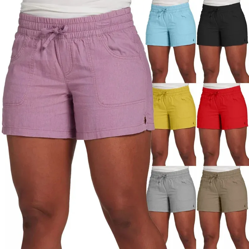 Women Fashion Casual Solid Color Elastic Waist Split Shorts Short Pants 240407