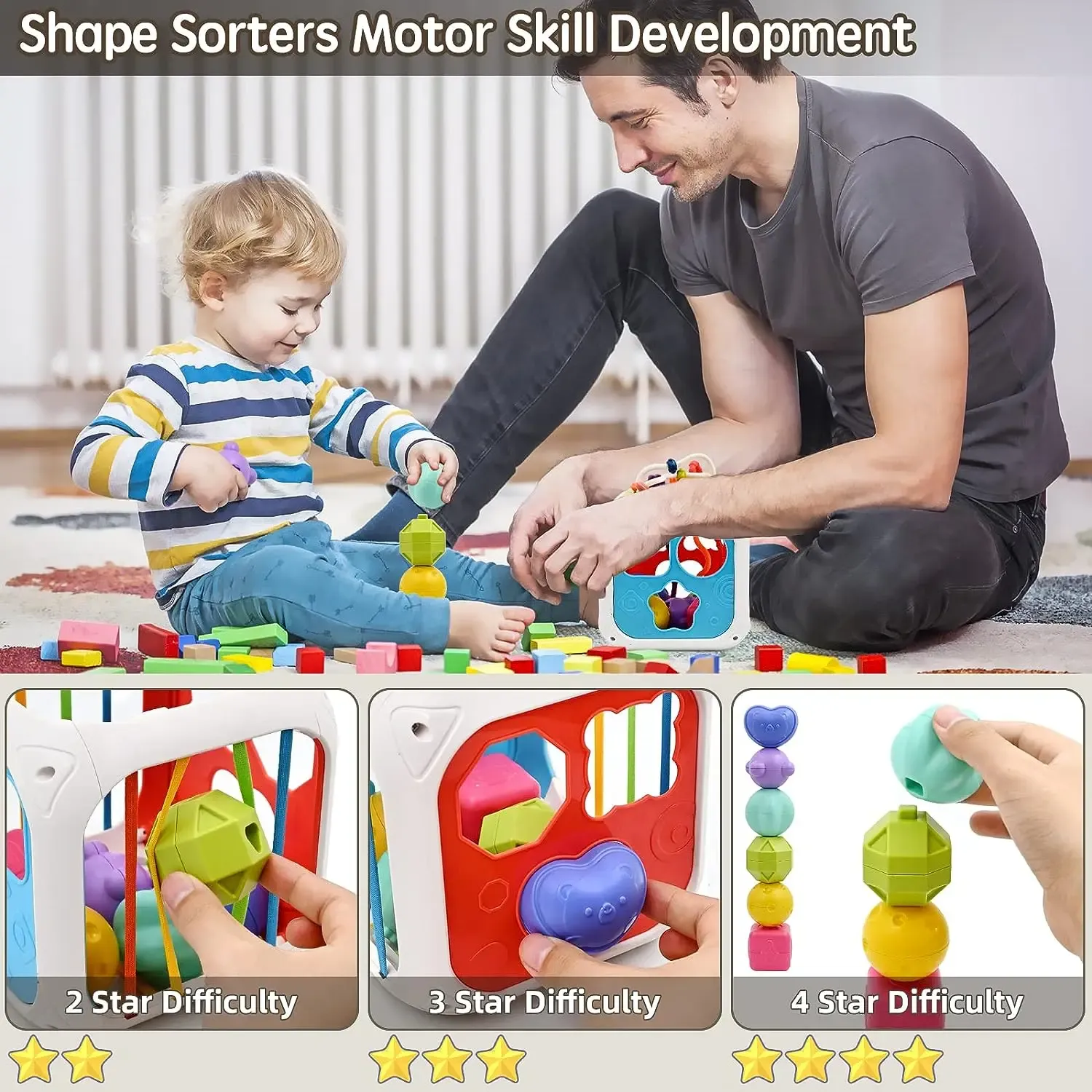 Baby Activity Cube Montessori Sensory Toy Shape Sorterare för barn 1 2 år Pull String Montessori Education Toys Up