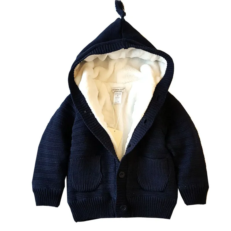 Pull épais à capuche pour enfants avec gland sur la tête 12m à 4t Sweater à rayures d'automne hiver bébé fille fille pour enfants