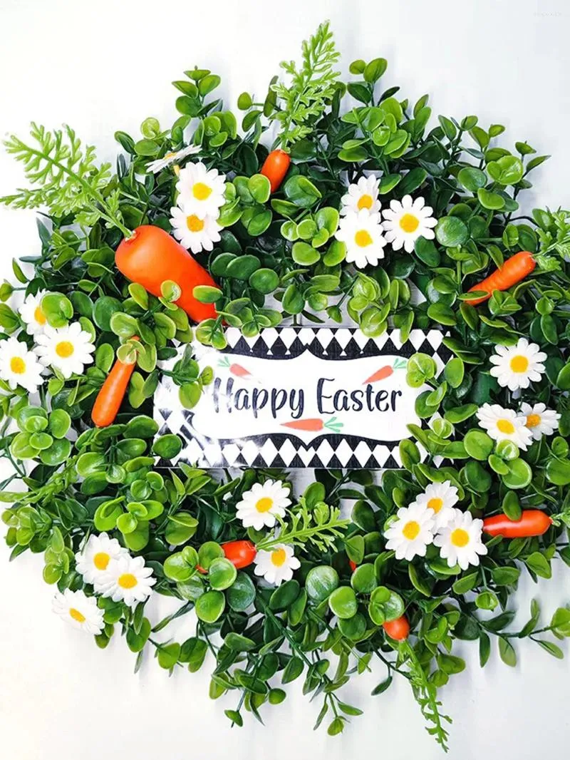 Decorative Flowers 1 Pc Easter Wreath Small Daisies Carrots Happy Eucalyptus Leaves