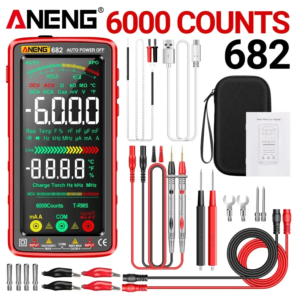 ANENG 682 Smart Multimeter Big Color Screen AC/DC Ammeter Voltage Tester Rechargeable Ohm Diode Tester Tools for Electrician