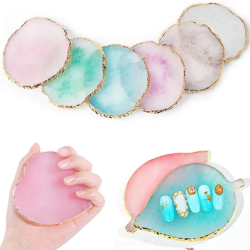 Round Resin Agate Stone Nail Art Palette False Nail Tips Mixing Color Drawing Pallet Gel Polish Display Shelf Manicure Tool