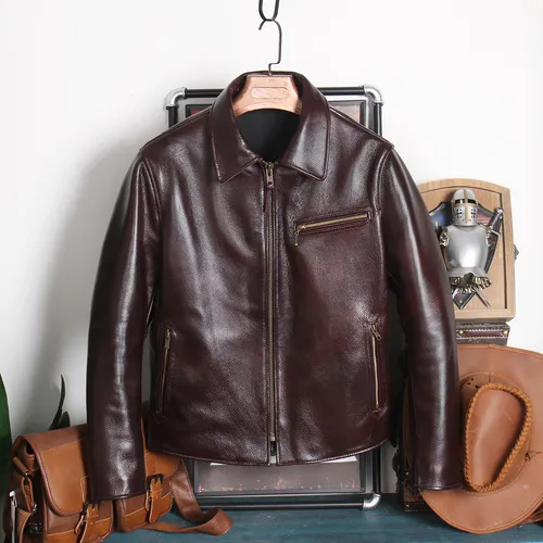 N*E様 本革 短丈 vintage real leather jacket a Men's Real Premium Retro Vintage Black Distressed Stylish
