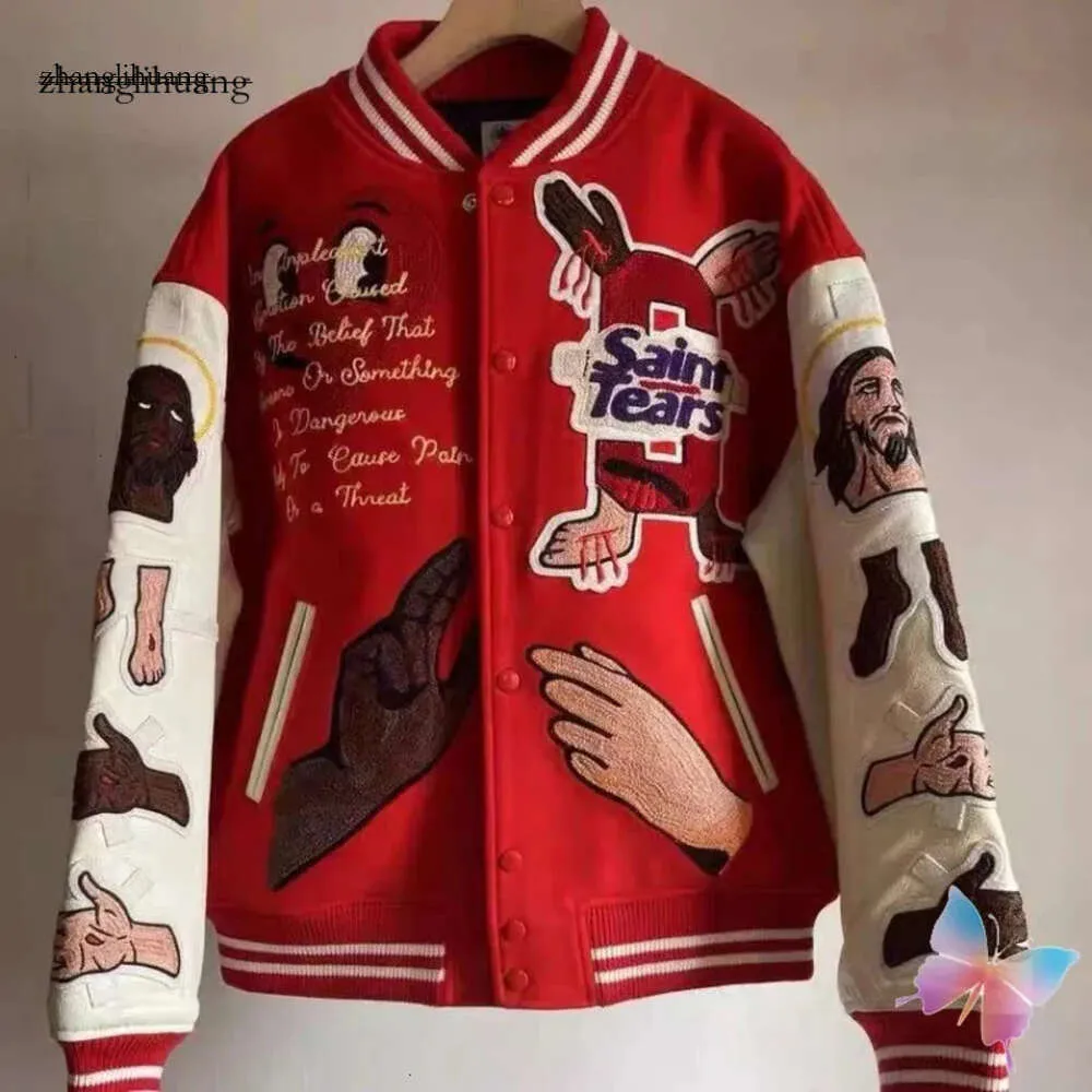 Red Heart Redel Hafted Saint Michael Jackets Hiphop Street Siły Baseball Odzież Winter Gruby ciepłe mężczyźni płaszcz 240113