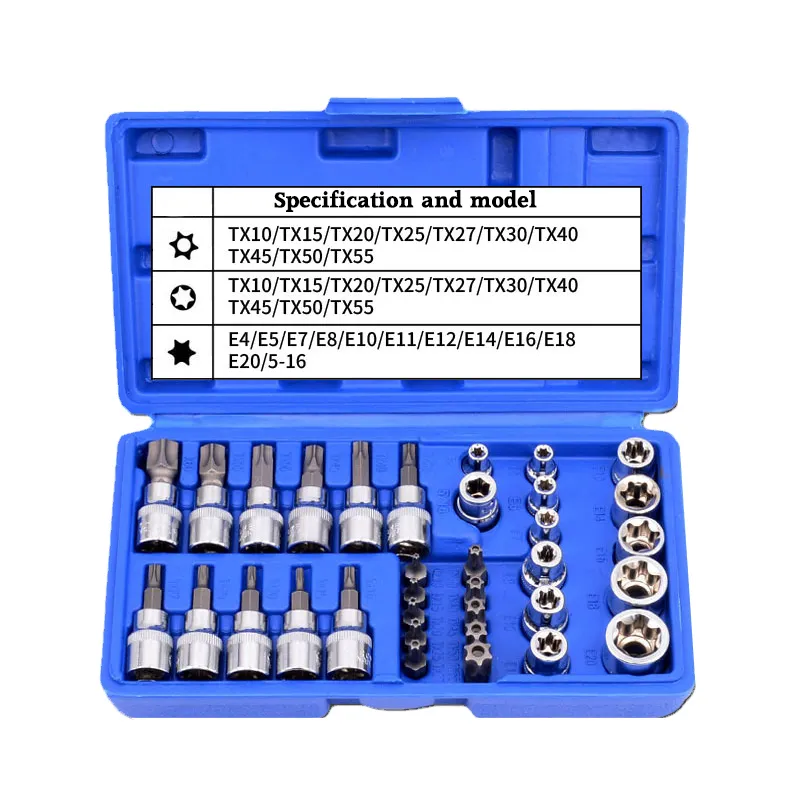 34Pc Chromium Vanadium Steel Pressure Sleeve Wrench Set Drive Bit Socket Tamper Proof Hand Tools Car Repair Tool Accessories