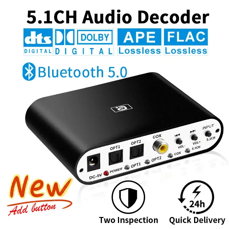 Connectores DA615 5.1CH Decodificador de áudio Bluetooth 5.0 Reciever DAC Adaptador de áudio sem fio