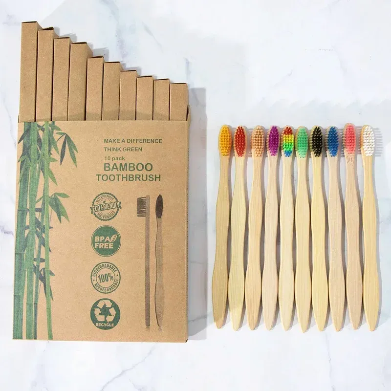 10 PCS Bamboo Charcoal Frustrush Bristles Soft Frishbrush Eco Friendly Care Care Brush Natural Tooth للبالغين 2. فرشاة أسنان ناعمة الصديق للبيئة