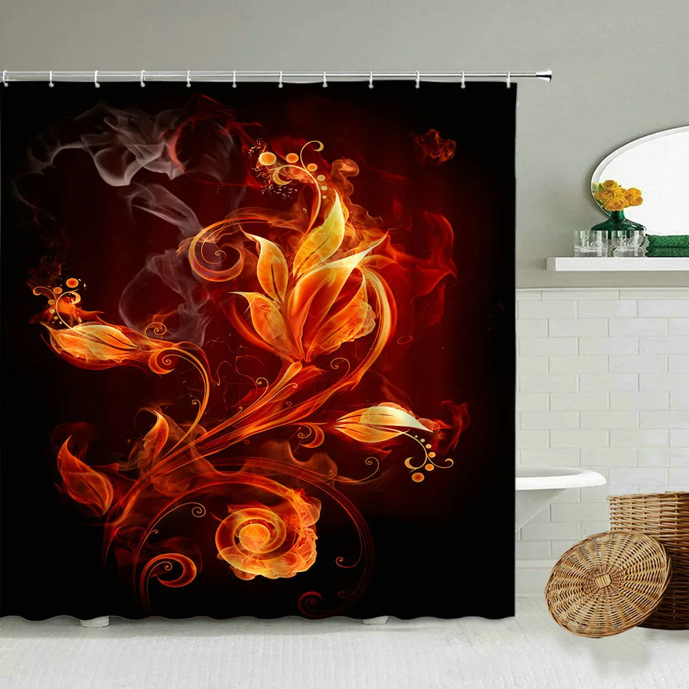 Décor de salle de bain à la maison Écran fond noir design créatif Burning Flame Abstract Floral Shower Curtain