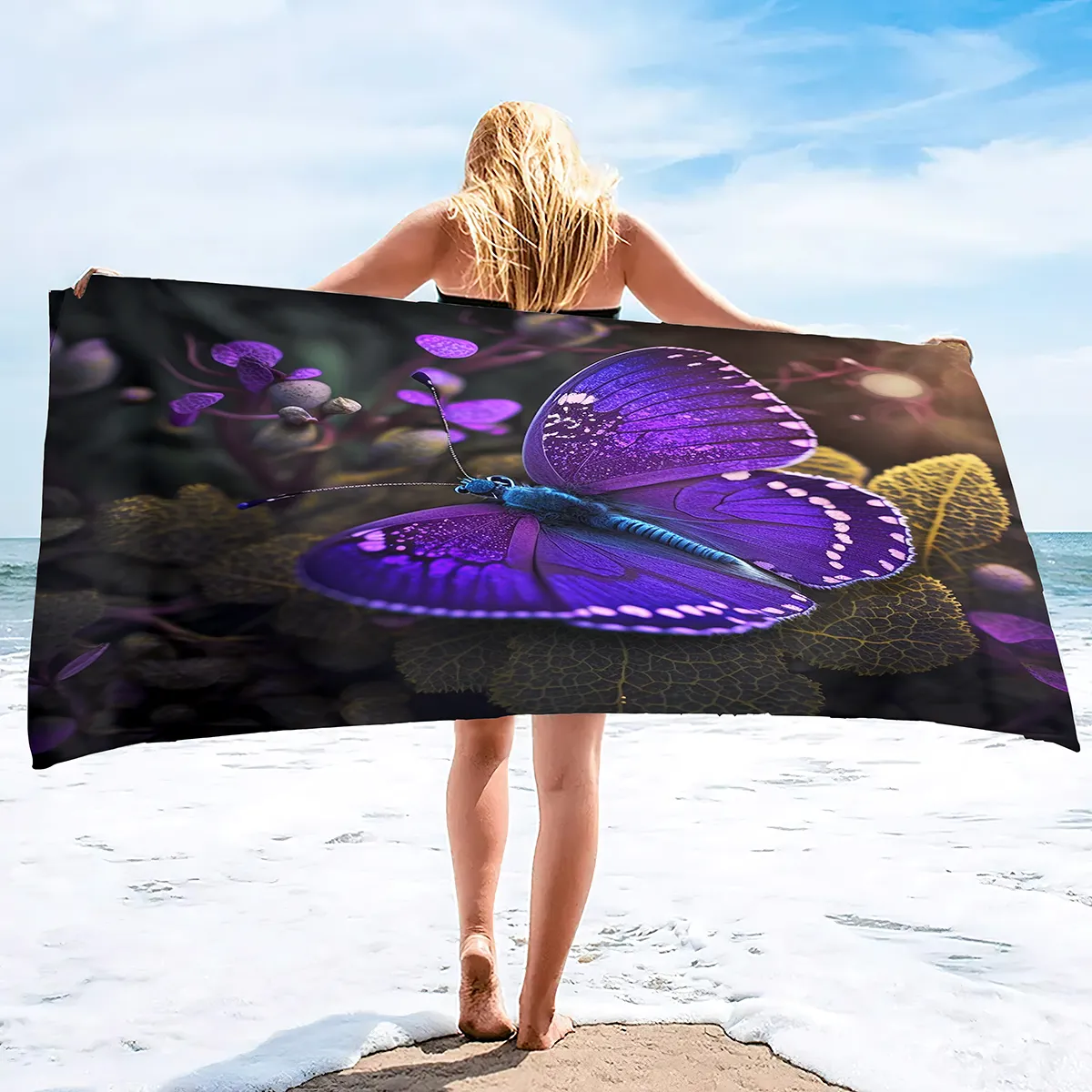Blue Butterfly Microfiber Towel - Oversized 31x51 Inch Quick Dry Beach & Yoga Towel - View #6