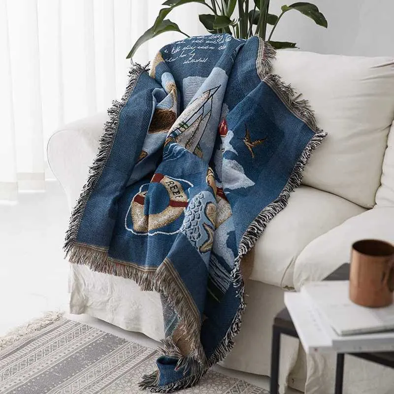 Dekens textiel stad Noordse stijl gooi deken sofa vuurtoren serie reisdeken voor bed woonkamer tapijt tapijt bodems