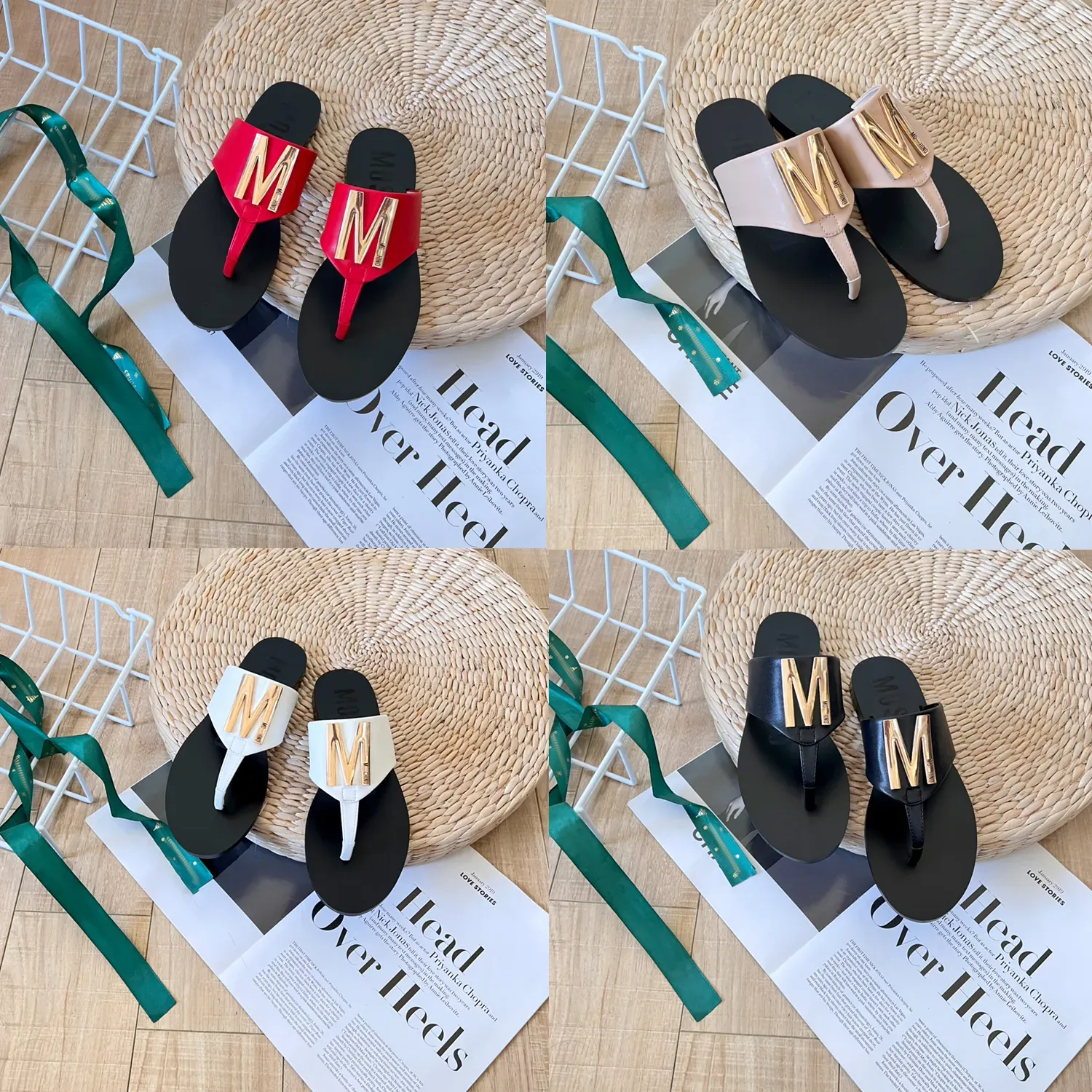 Fashion Mo Schino Flip Flops Slifori S Loafer Sandale Flat 2024 Sunny Beach Sliders Men Domande Sandalo Mule Designer Slide Nuove scarpe casual Summer Pool Box Box