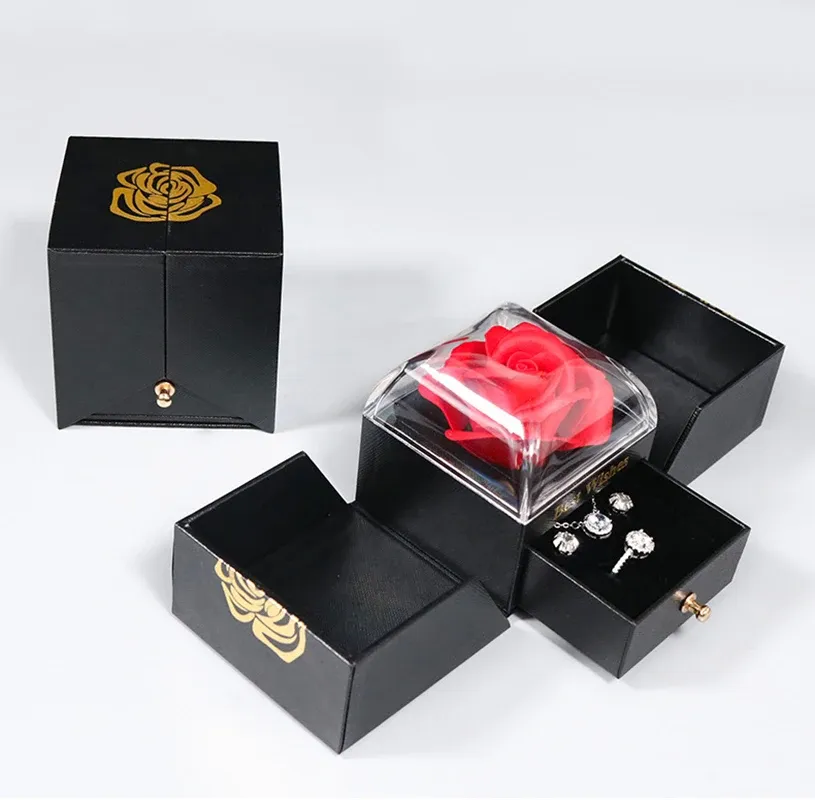 Rose Gift Box Nieuwe kleur Eeuwige Soap Flower Jewelry Box Ring Ketting Boos opbergdoos Creative Open Eternal Rose Box 2023