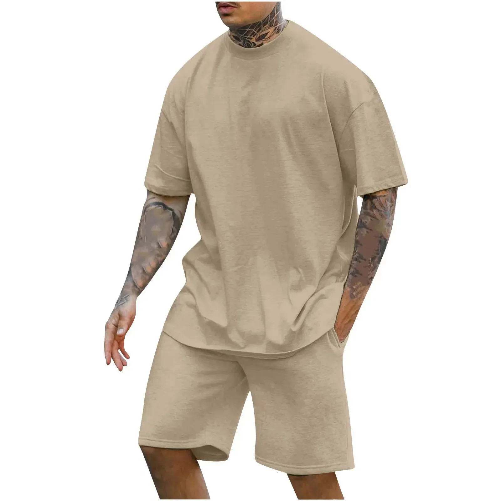 Casual Simplicity Solid Solid Color Short Sleeve Two Pieces(6 Colors) Casual Simplicity Solid Solid Color Short Sleeve Two Pieces(6 Colors)