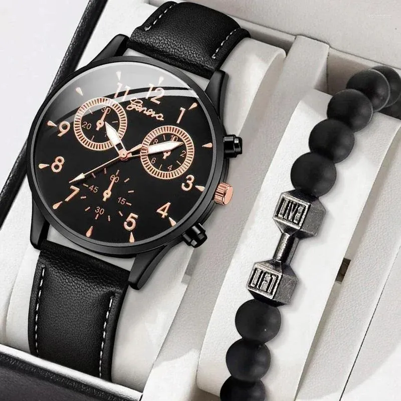 Montre-bracelets Business Luxury 2pcs Montres Set Men Men Casual Fashion Horloge Male STRAP MAUDE Quartz Wrist Man Black 2024 Relogio Reloj