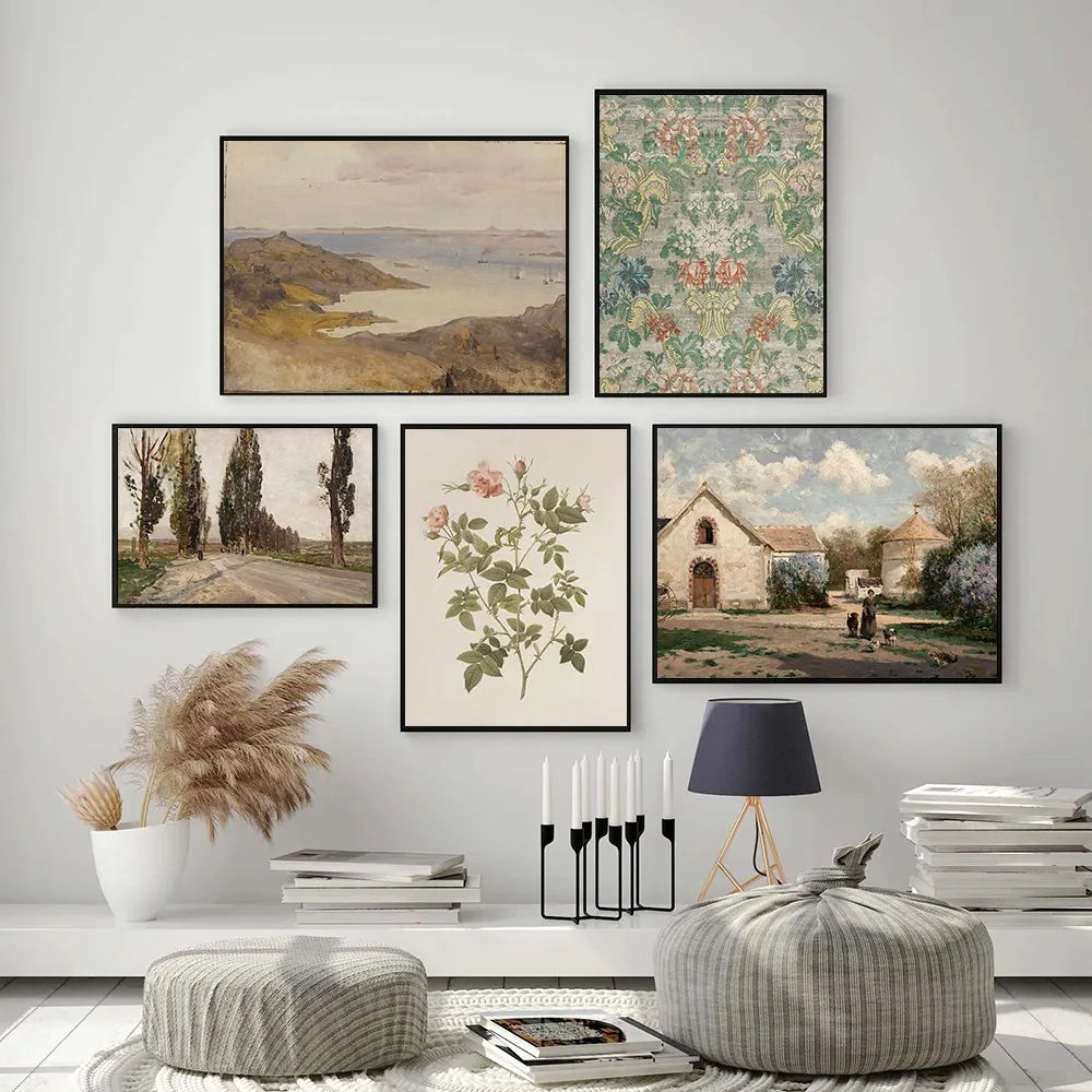 Country Landscape Vintage French Painting Canvas Poster Floral European Art Prints Retro Botanical Gallery Wall Pictures Decor