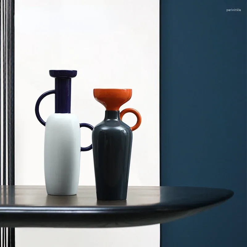 Wazony dom nowoczesne malowane podwójne uszy ceramiczne rzemiosła wazon ozdoby kreatywne meble flower w ganku salon