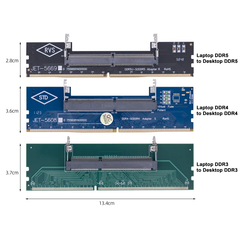 DDR3 DDR4 DDR5 SO-DIMM to DIMM Adapter Riser Card 240-pin 288-pin ...