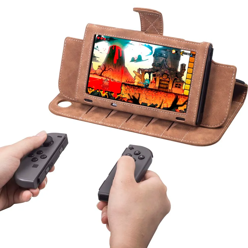 Многокарточная слот-кожаная коробочка для Nintendo Switch Oled Cover Stand Flip Sken Suplet Suctective Sumbag Wtih wtih веревка для браслета