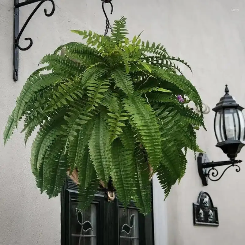 Decorative Flowers 50cm Large Artificial Fern Tropical Palm Plants Fake Persian Wall Hanging Tree Falling Leaves For Outdoor Decors