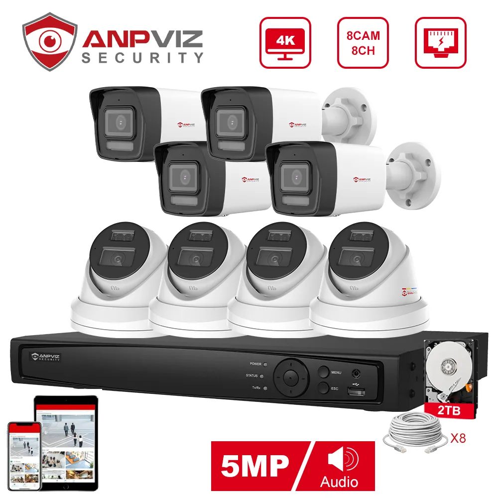 Outdoor IP Camera With Audio Anpviz 5MP PoE IP Security Camera Outdoor - AI Human/Vehicle Detection, Color Night Vision Color Night Vision Camera