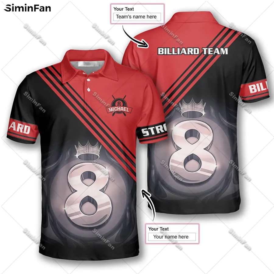 Anpassat namn Red Billiard Pool 8 Ball 3D Printed Men Polo Shirts Male Lapel Tshirt Unisex Summer TurnDown Collar Tee Female Top-3