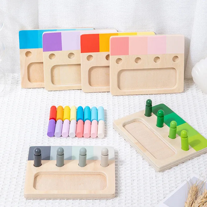 Montessori Sensory Board Wooden Toys 24 Colors Matching Parish Fine Movement Training Educational Color Learning Toys for Kids