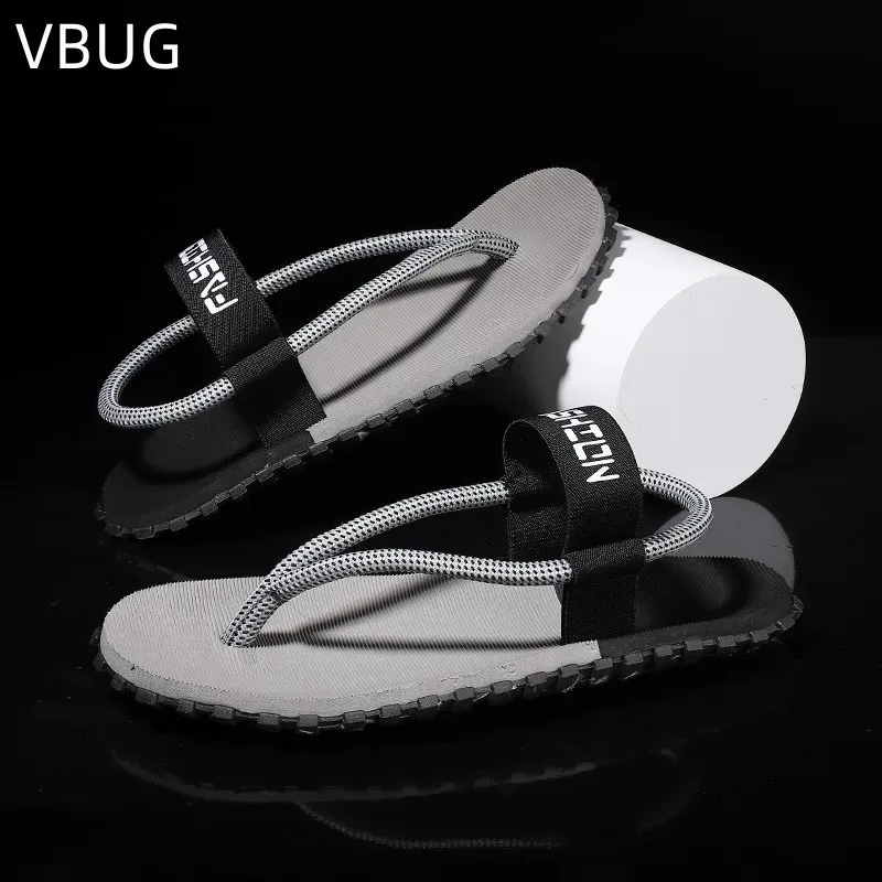 Mens Summer Color Matching Elastic Band Two Wear Sandals Light Breathable Flat Heel Wearresistant Beach Outdoor Large Size 240409