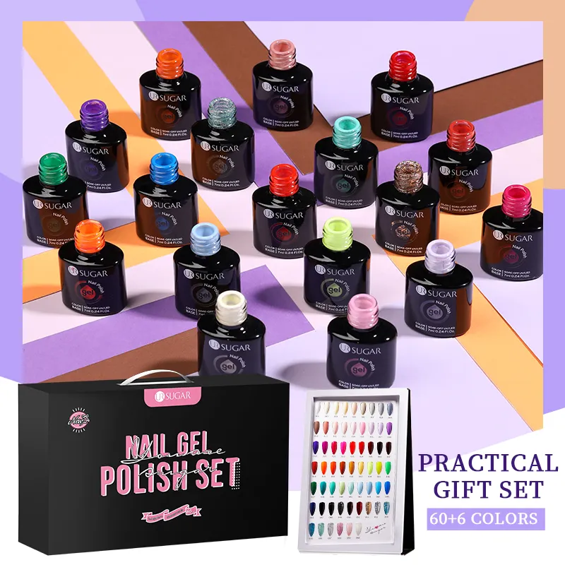 Ur Sugar 60pcs gel nagellack set manikyr blötlägg av basförstärkning gel no-wipe top coat uv led gel lack kit