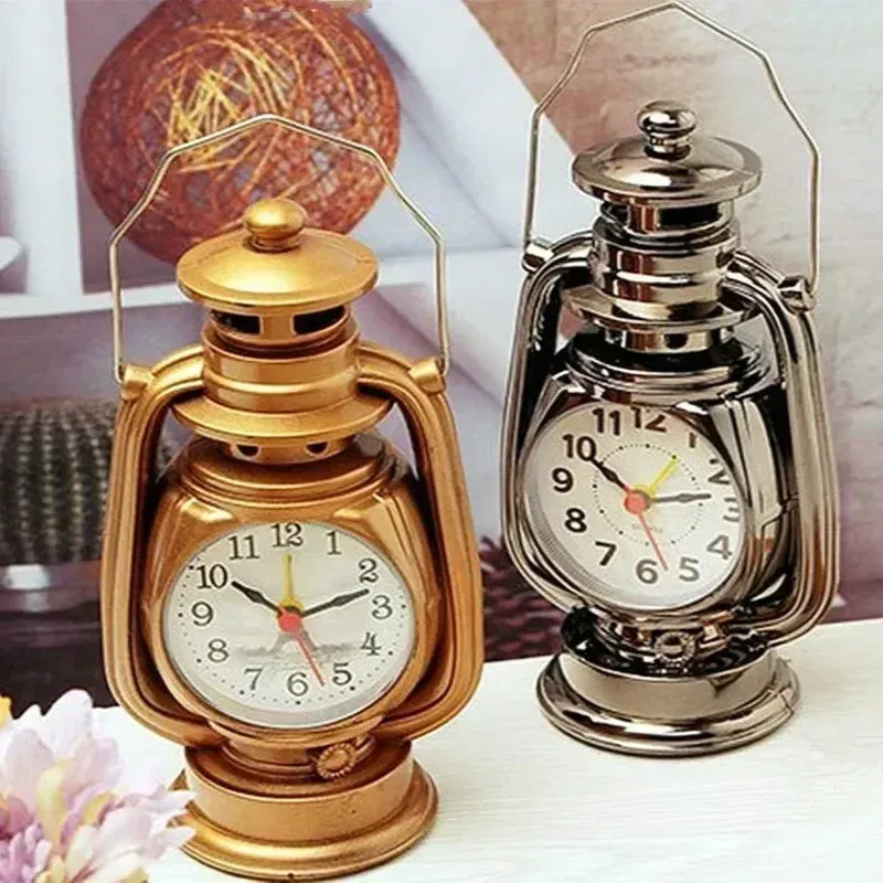 2024 Vintage Alarm Clock Retro Oil Lamp Watch Table Kerosene Light Living Room Decor Articles Office Craft Ornament