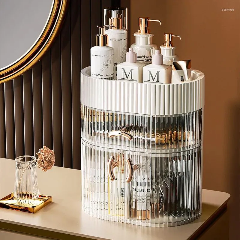 Aufbewahrungsboxen Kosmetikbox Staubdes Desktop -Schminktischregal Hautpflegeprodukte Leichte Luxus -Ins