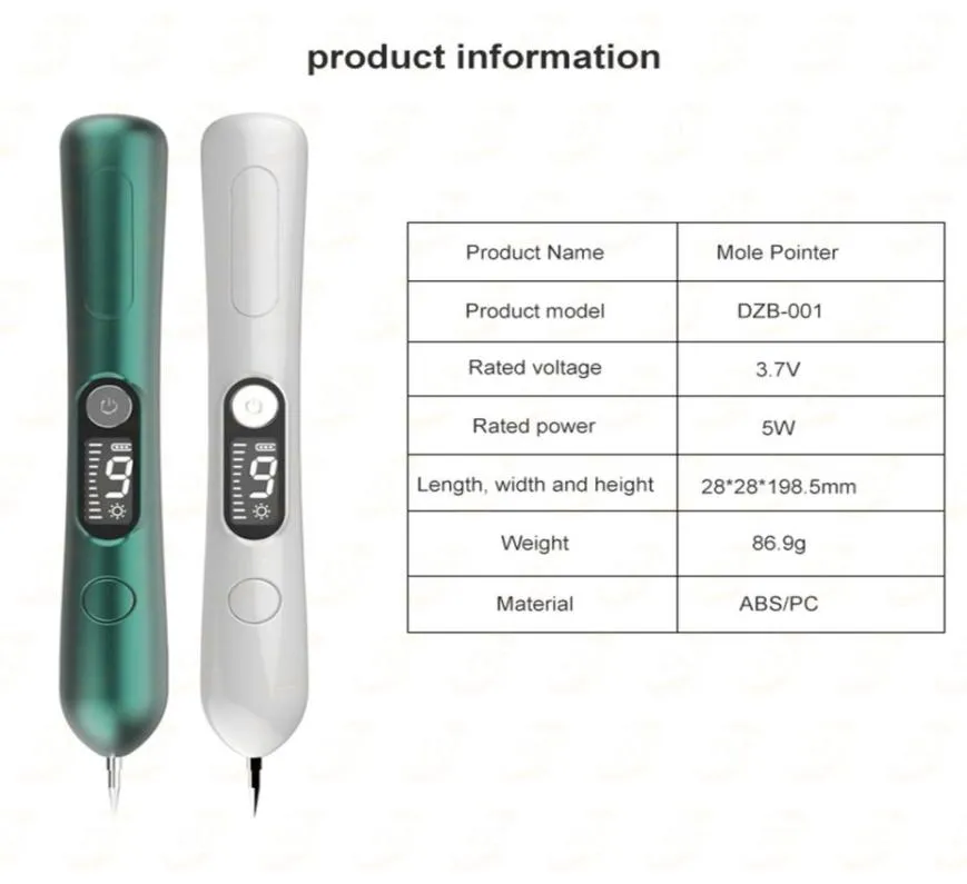 LCD -laserplasma penna mullvad fräken borttagning hem skönhet instrument maskin blemish wart mörk fläck hud tag remover verktyg 9 nivå med2085229