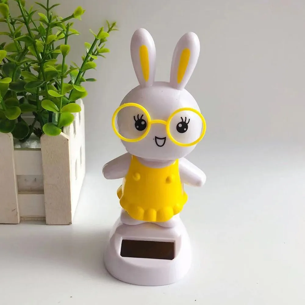 Glylo Solar Powered Dancing Figures, 4.33in Creative Bunny Holding Eggs Car Dashboard Bobblehead Toys, Car Solar Power Cartoon Rabbit Desk Decors, Car Accessories, 1, A Set