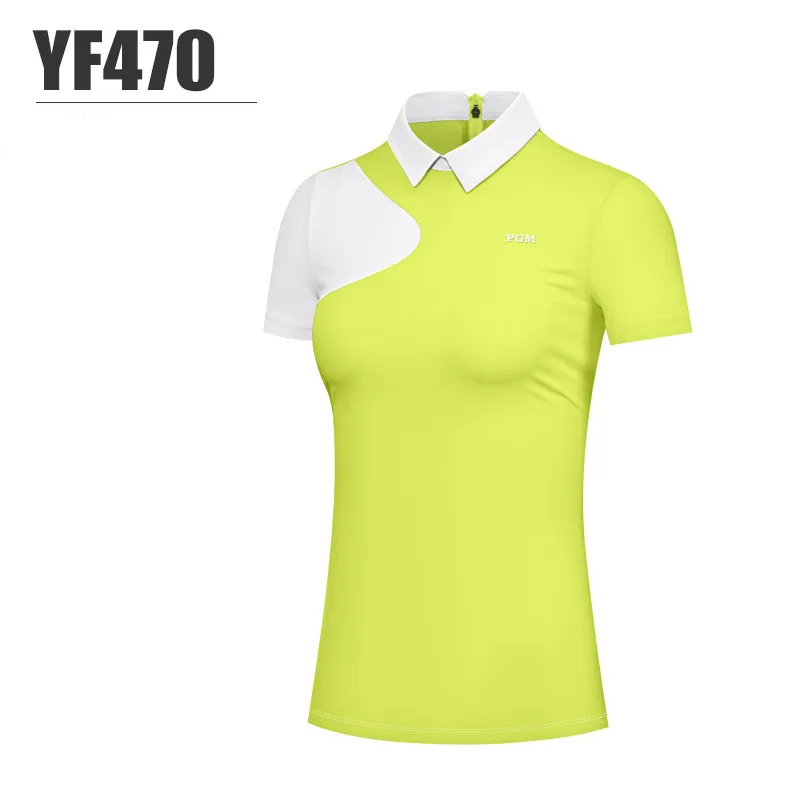 PGM Women Women Golf Golfe de manga curta camiseta camisa de senhoras esportes roupas finas roupas de tênis de golfe respirável e respirável YF470