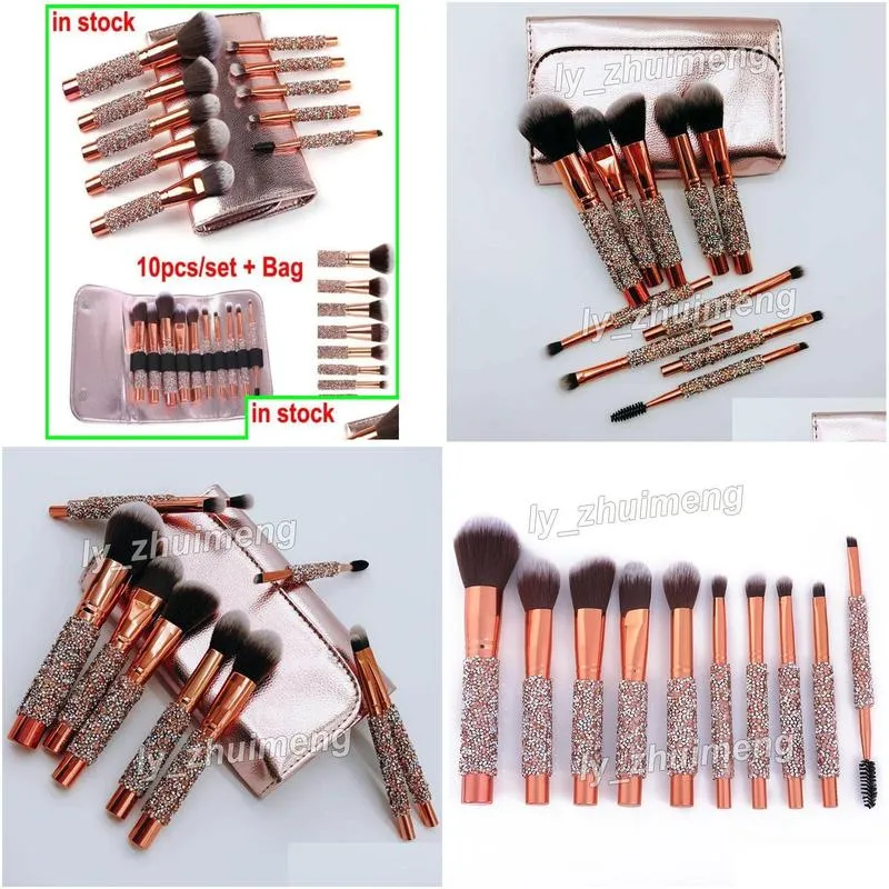 Makeup Brushes Diamondstudded brush 10pcs set Foundation Powder Brushes Eyeshadow Contour Concealer Blush Eyeliner Brow Cosmetic