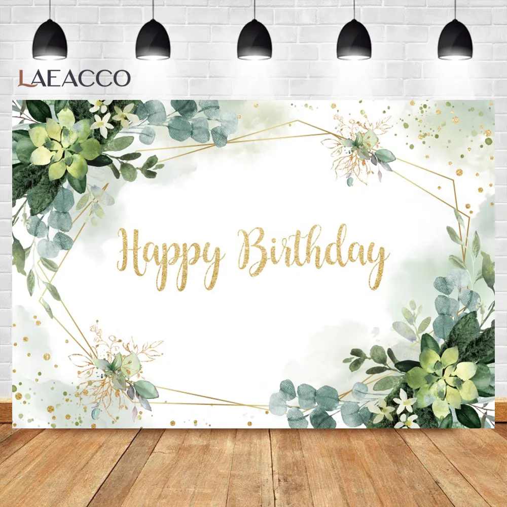 Spring Green Eucalyptus Leaves Backdrop Wedding Baby Birthday Party Decor Gold Greenery Photography Background For Custom Text