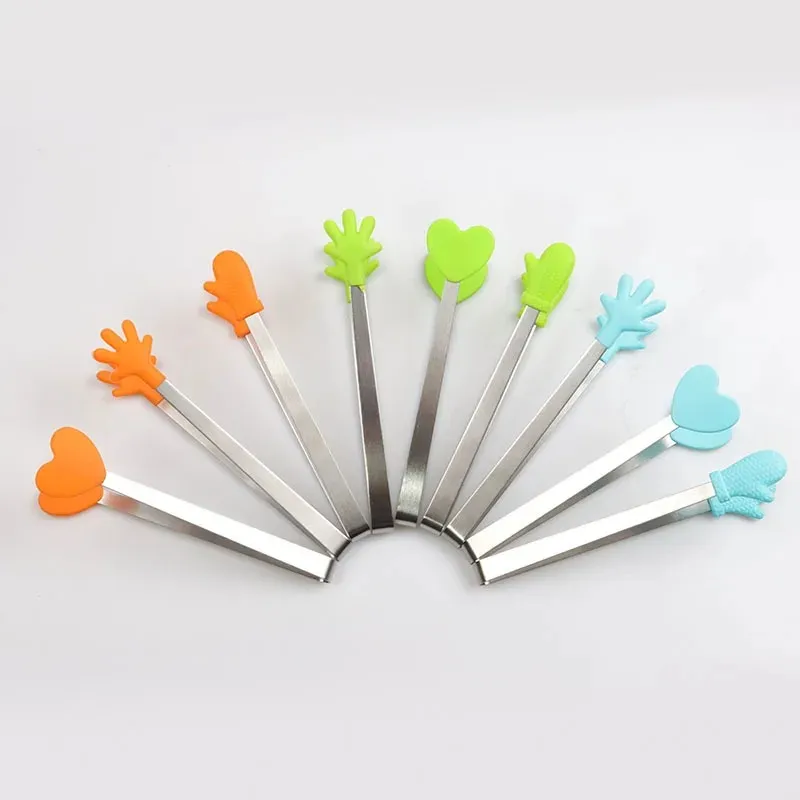 Taglie di snack in acciaio inossidabile durevoli strumenti di silicone manici non cingolate bbq clip cubetto ghiaccio clip cramptool cucina accessori1.pinze in acciaio inossidabile resistente