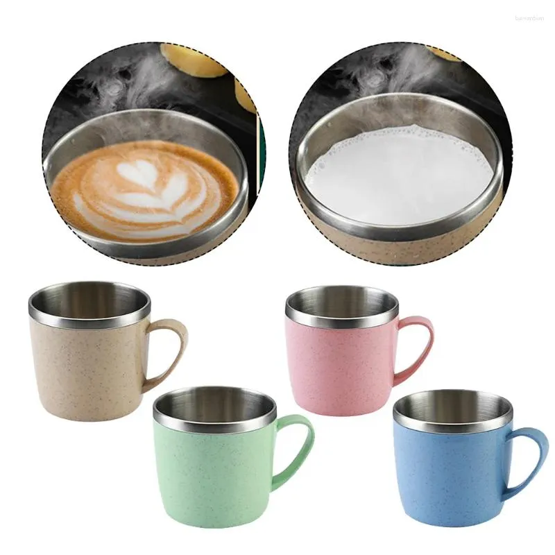 Tasses tasse 7 7,5 8 cm Tasse en acier inoxydable avec éléments de blé à double couche