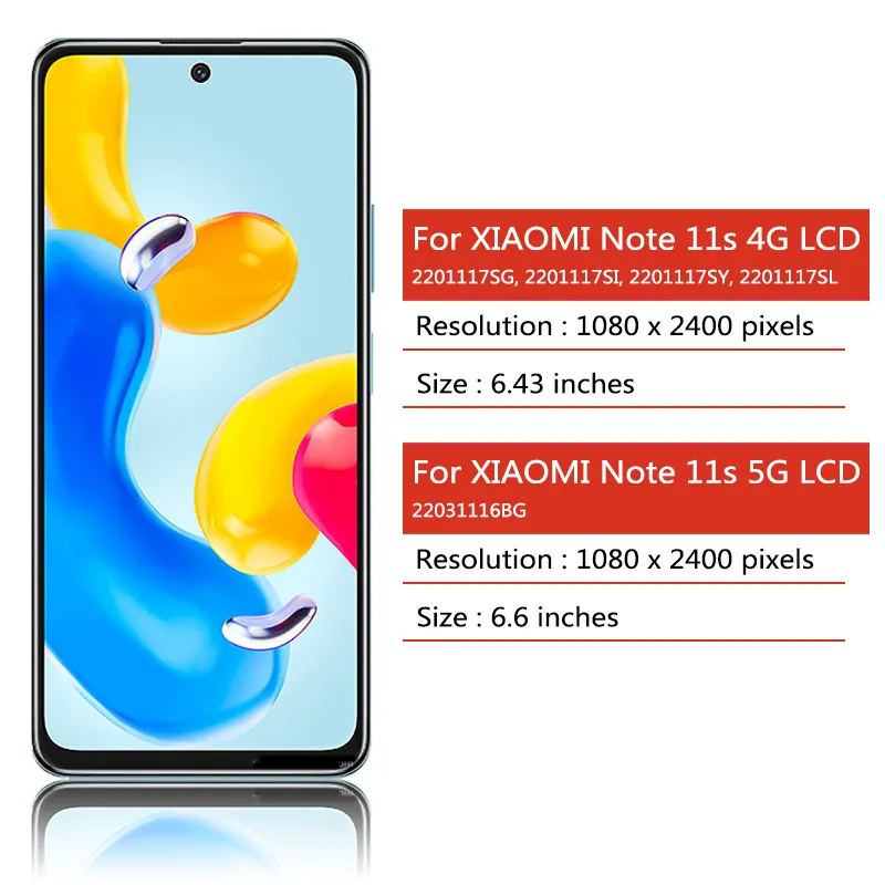 Schermo LCD Con Touch Per Xiaomi Redmi Note 11s 4G (Modelli 2201117SG/SI/SY/SL) - Kit Con Cornice (Non Per 5G)