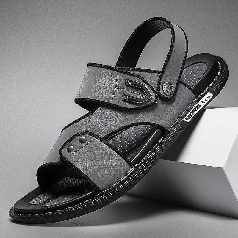 MILIKUYOU MEN SANDALS PU Cuir Chaussures Summer Summer Mens Fashion Fashion Slippers Black 240409