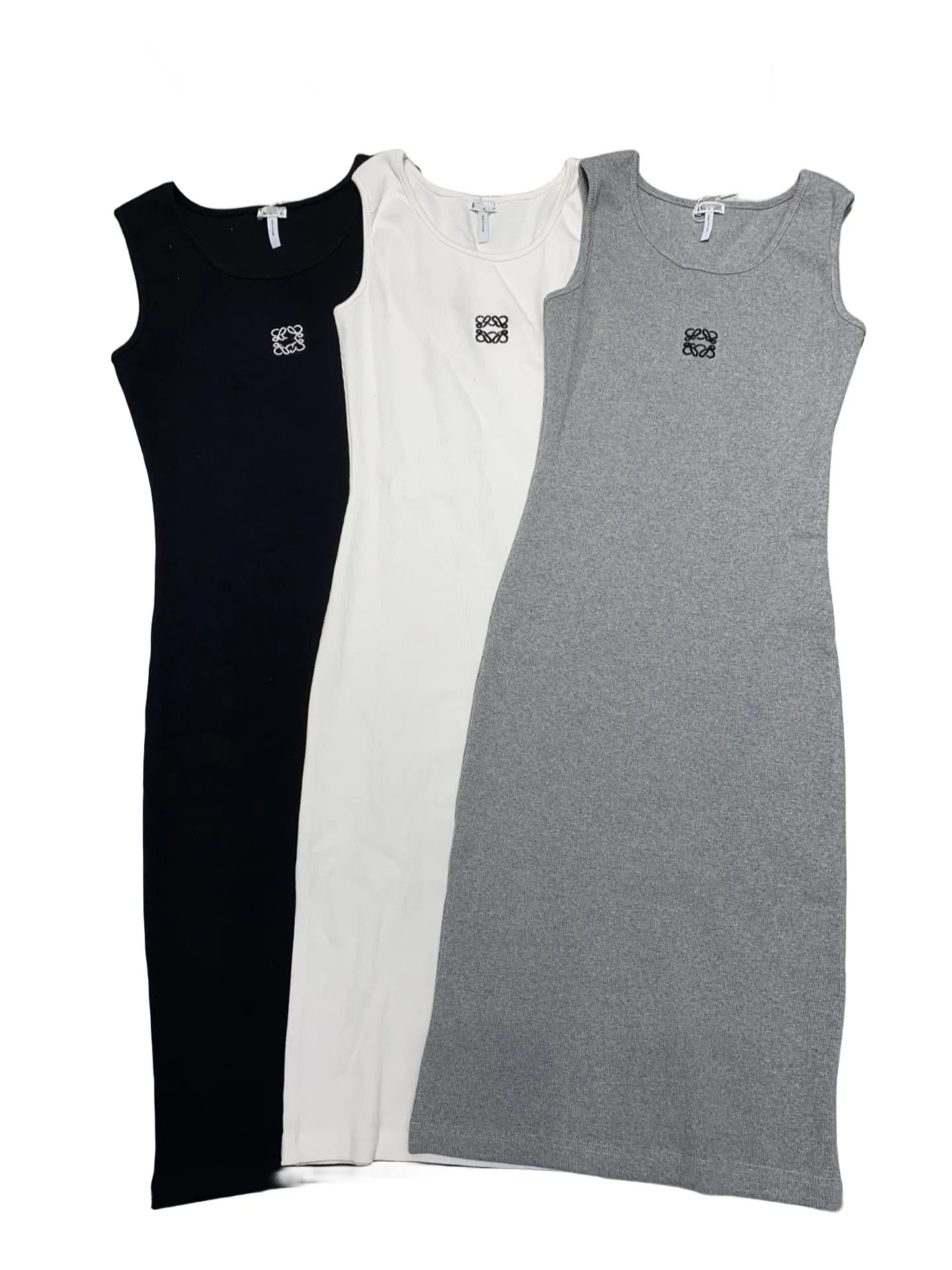 Embroidered Chest Logo Pure Cotton Knitted Sleeveless Dress Designer Woman Split Vest Long Skirt