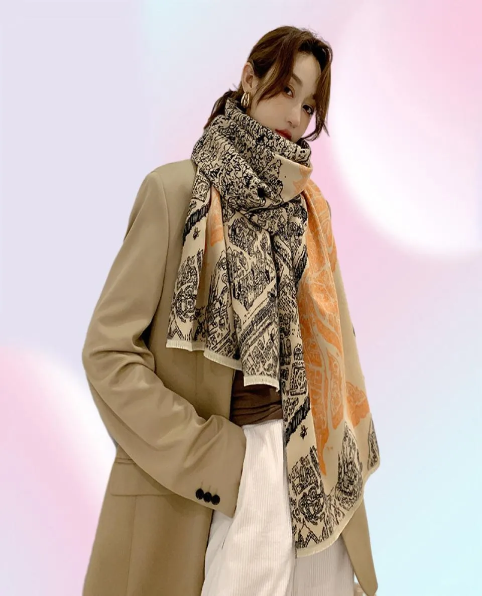 Nouvelle écharpe hivernale Lady Fashion Châle chaude Femmes039s double cachemire épais femmes pashmina couverture de couverture Foulard Imprimé Bandana 204500203