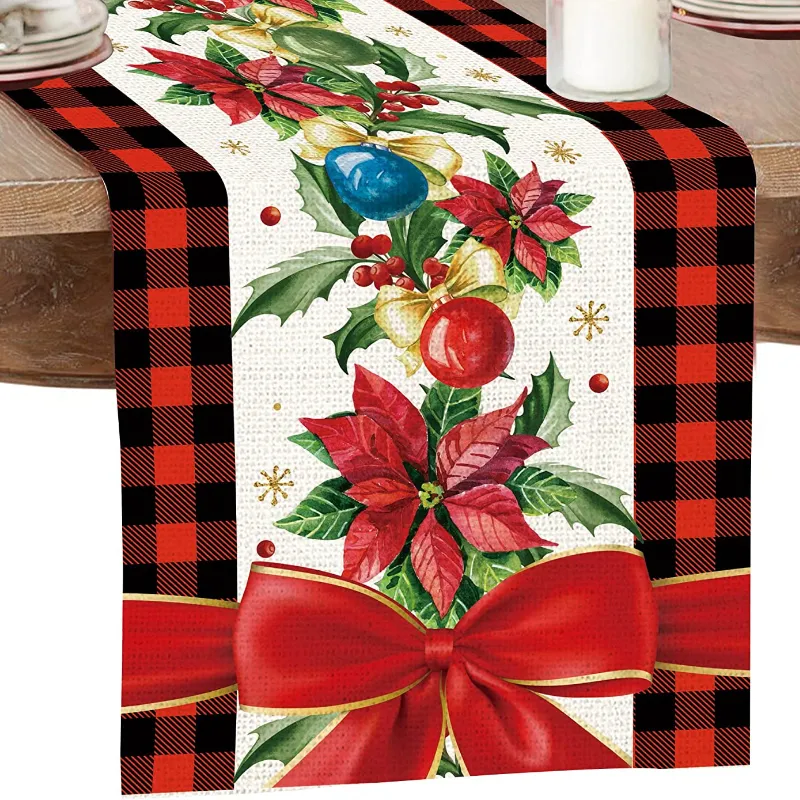 Runner de table à manger de Noël, Buffalogu Table Runner Christmas Thème de Noël, Farmhouse Home Restaurant Decoration