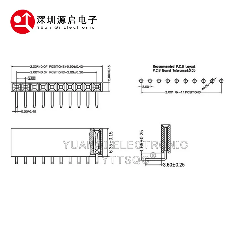 2,0 mm Pitch 2/3/4/5/6/8/10/40 Pin angolare a destra pin femmina pin da femmina 2mm Socket 3p/4p/6p/8p/20p/40p