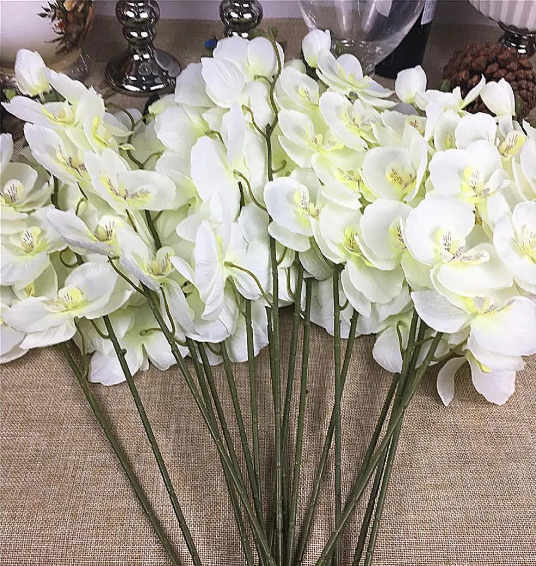 20pcslot hela vita orkidégrenar konstgjorda blommor för bröllopsfest dekoration orkidéer billiga blommor9768528