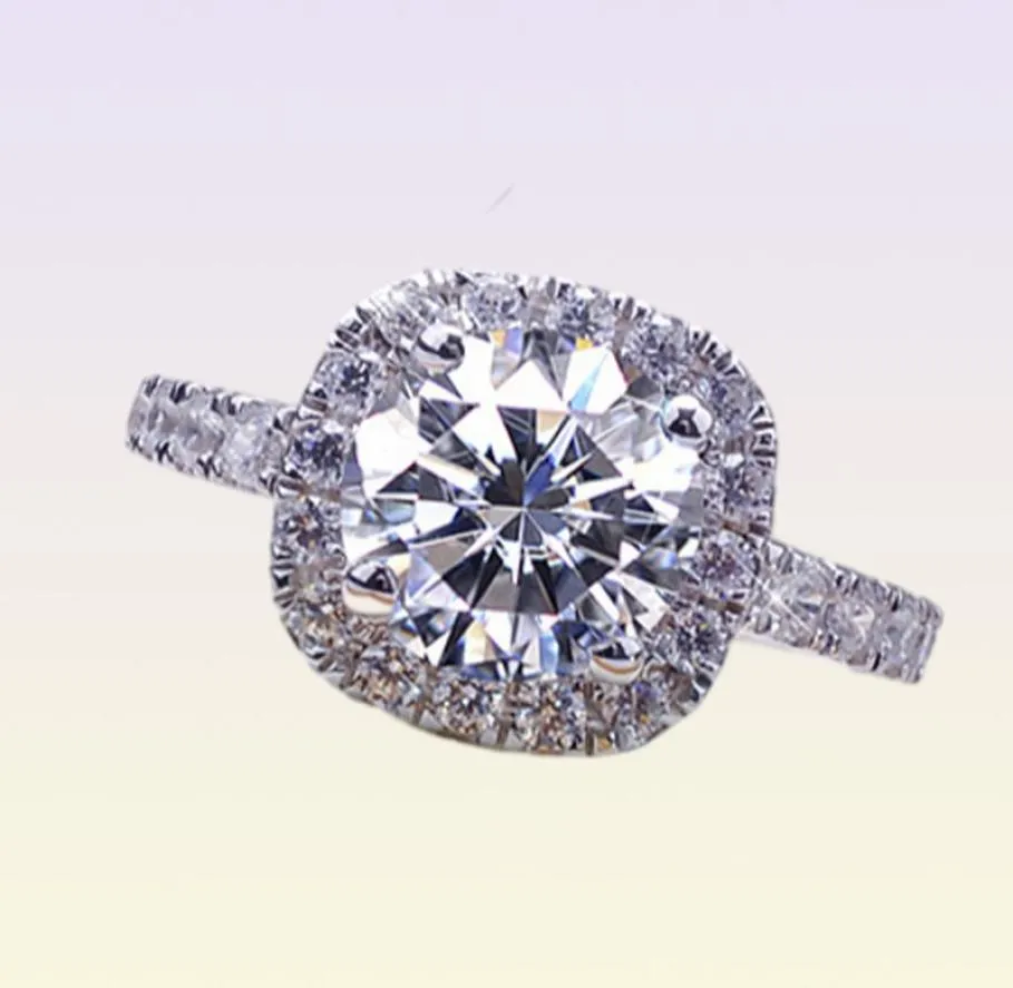 Pierścień Solitaire 100 Pierścień zaręczynowych laboratoryjnych 13 okrągły genialny Diamond Square Halo Ring Dream Wedding Band z pudełkiem 2211036494490