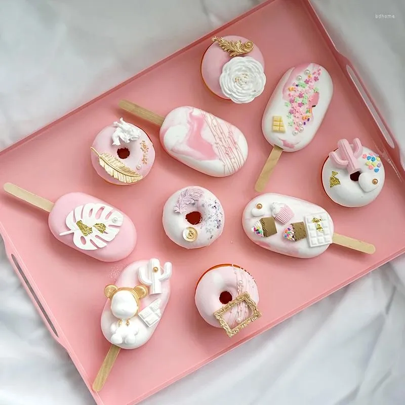 Dekorativa blommor simulering rosa glass donut falska dessert fönster kök hem dekoration butik tårta publicitet po props modell